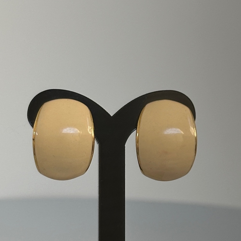 NAPIER enamel Cream and Gold Hoop Earrings
